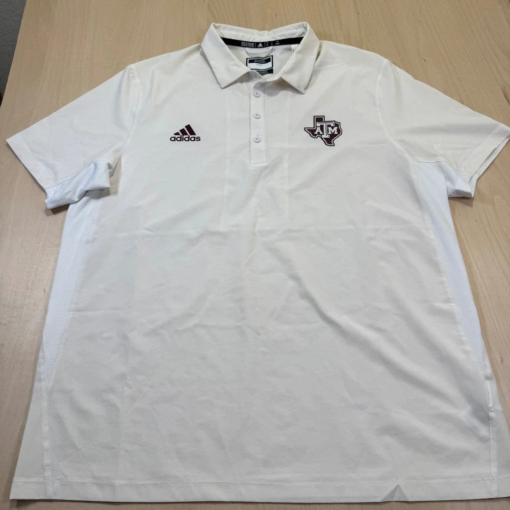 Adidas Texas A&M Aggies White Short Sleeve Polo‎ Shirt Mens XL